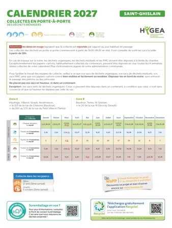 Calendrier 2027 des collectes en porte-à-porte